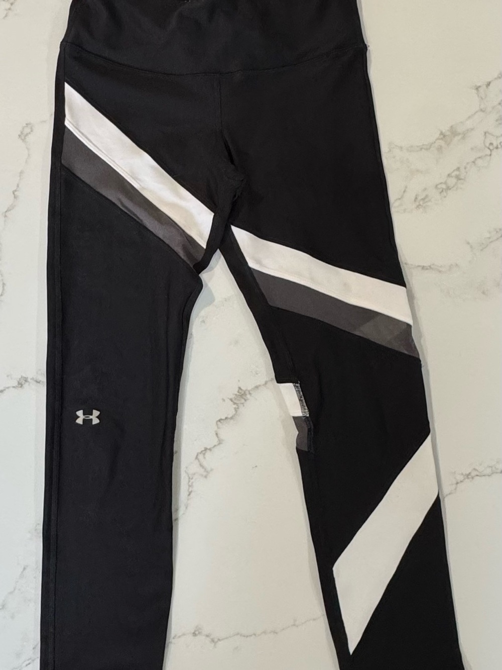 Under Armour Black Leggings with White & Gray Colorblock Stripes